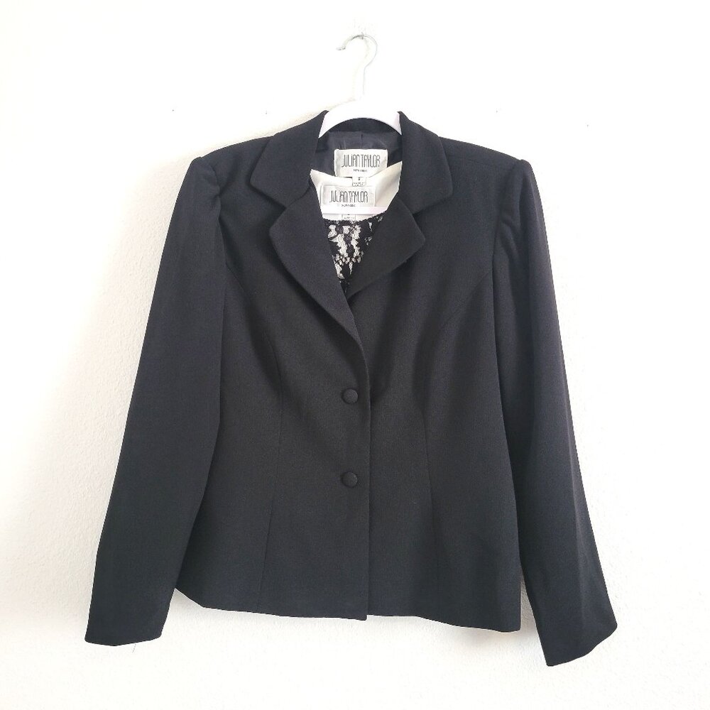 VTG JULIAN TAYLOR Black Blazer with Lace tank top size 8 EUC